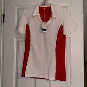 Pink and White Nike Golf Dri-Fit Long Polo